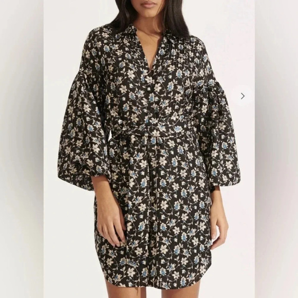 Veronica Beard Linen Dress Women’s 2 Samy Floral Print Tie Waist Mini Blue - Picture 2 of 9